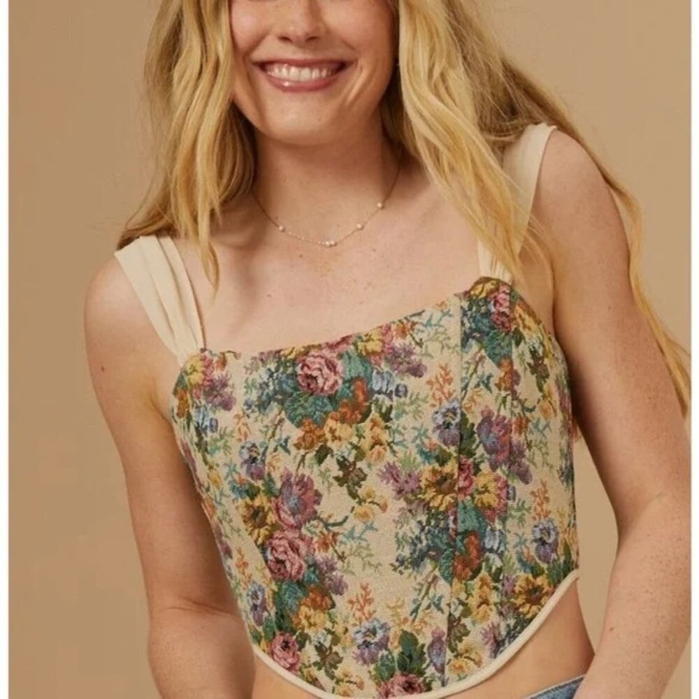 Altar’d State Floral Tapestry Corset Top Size Small